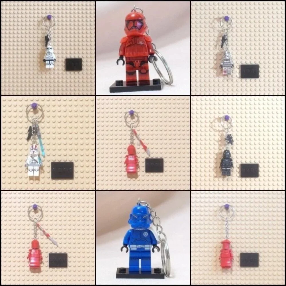 MINIFIGURE KEYCHAIN Star Wars- Clone Trooper Stormtrooper w/Blaster Charm +Stand
